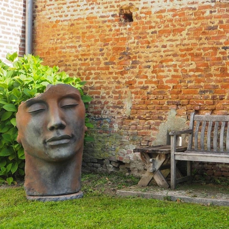 Statue visage homme extérieur grand format - Rouille 115 cm - 2