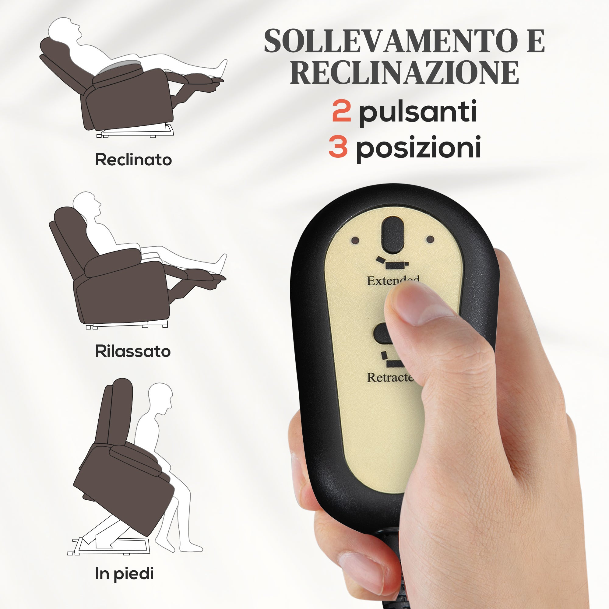 HOMCOM Poltrona Relax Alzapersona e Reclinabile con 8 Punti Massaggio e Riscaldamento, 2 Telecomandi, Marrone - 5