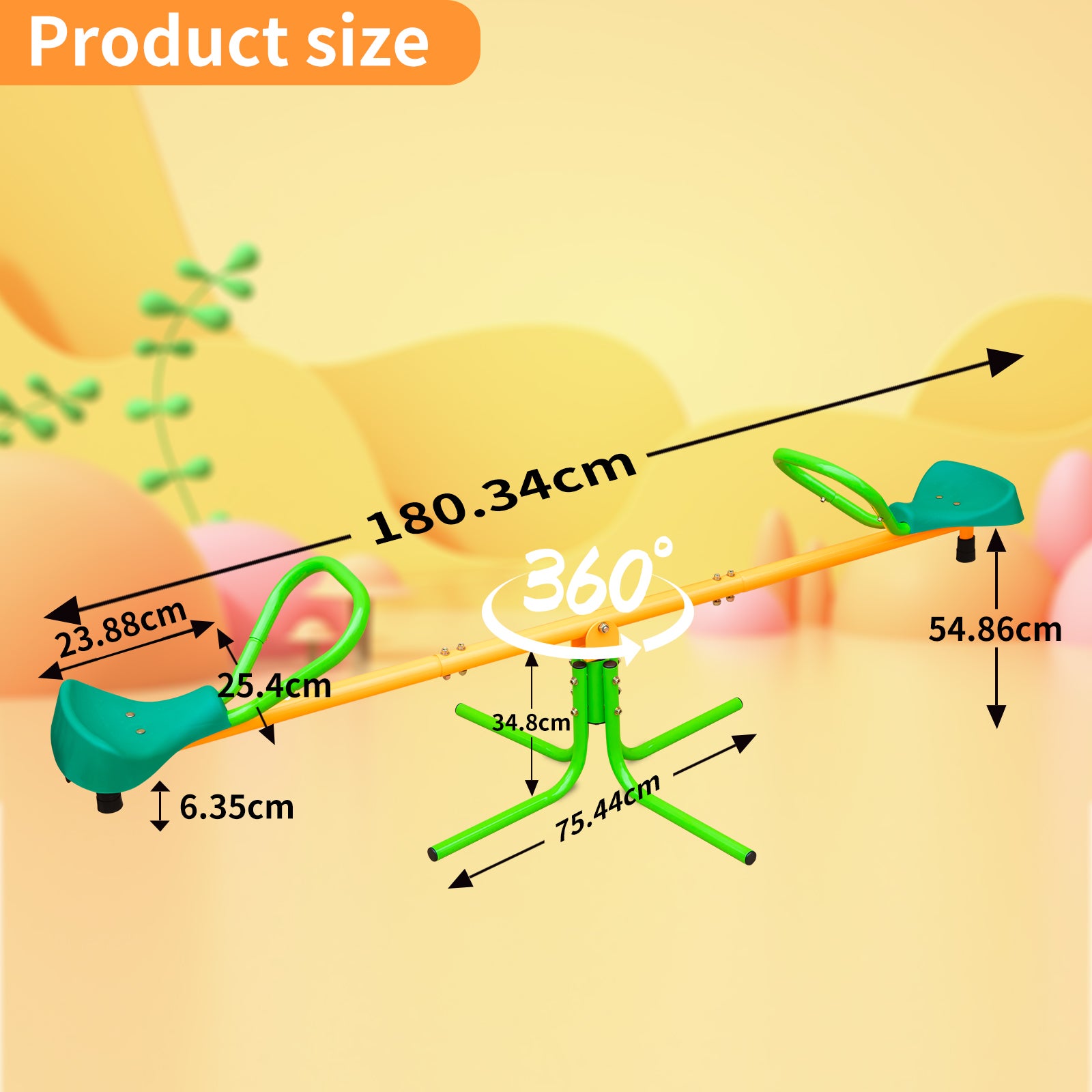 Balançoire double de 180,34 cm pour enfants, idéale pour les jeux d'extérieur, de jardin ou d'école. Antidérapante, coloris bicolore jaune et vert. - 2