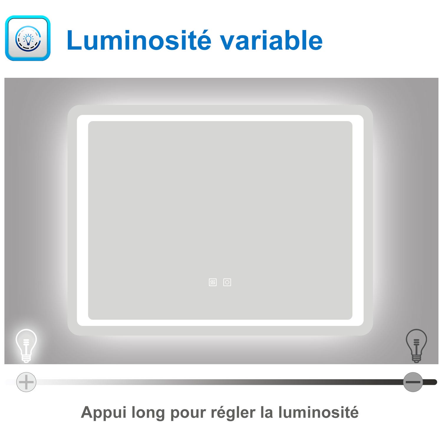 AICA Miroir lumineux 80 x 60cm anti-buée +dimmable + mémoire, miroir de salle de bain avec 2 Interrupteurs Tactiles - 3