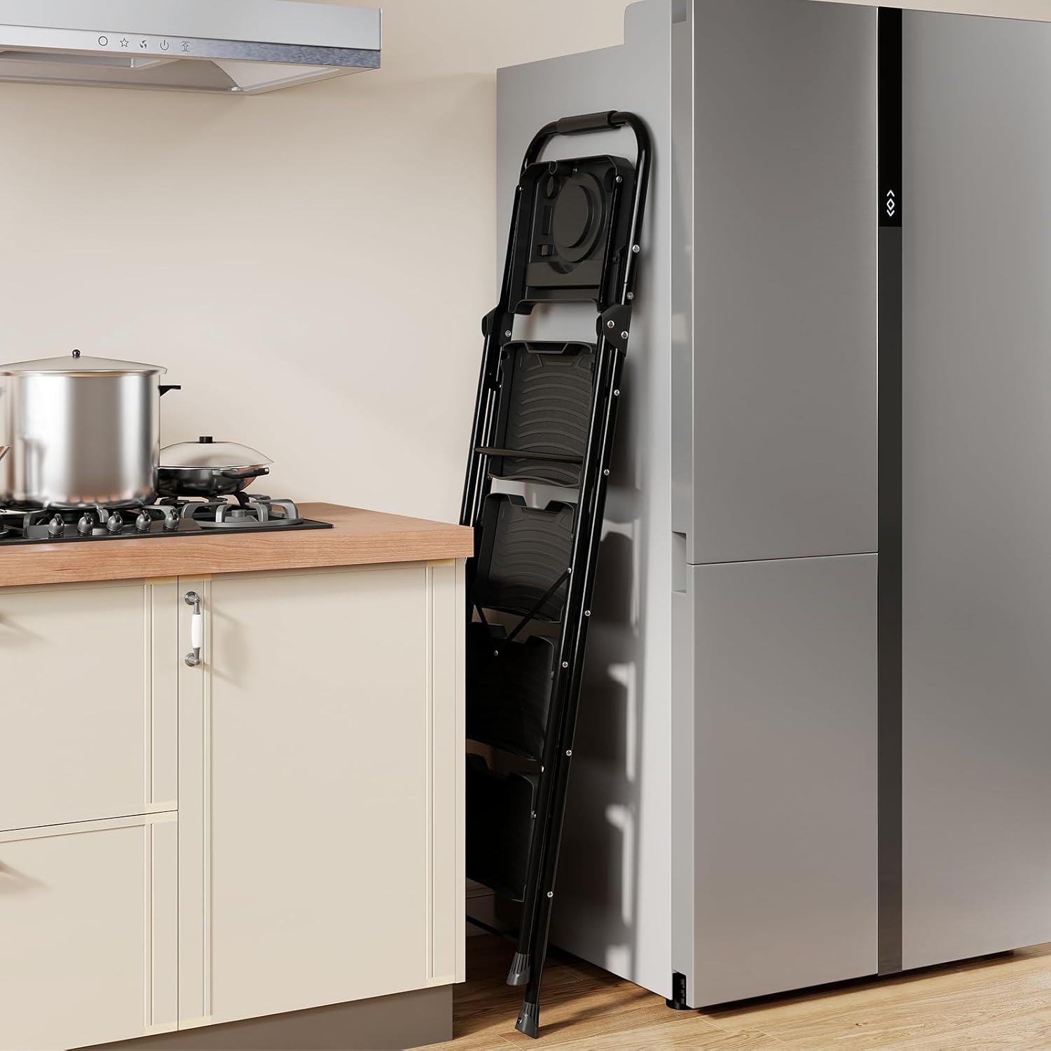 Escabeau Métallique 4 Marches avec Plateau Porte-Outils, Échelle Pliante avec Pédales Larges Antidérapantes Patins, Charge 150KG - 8