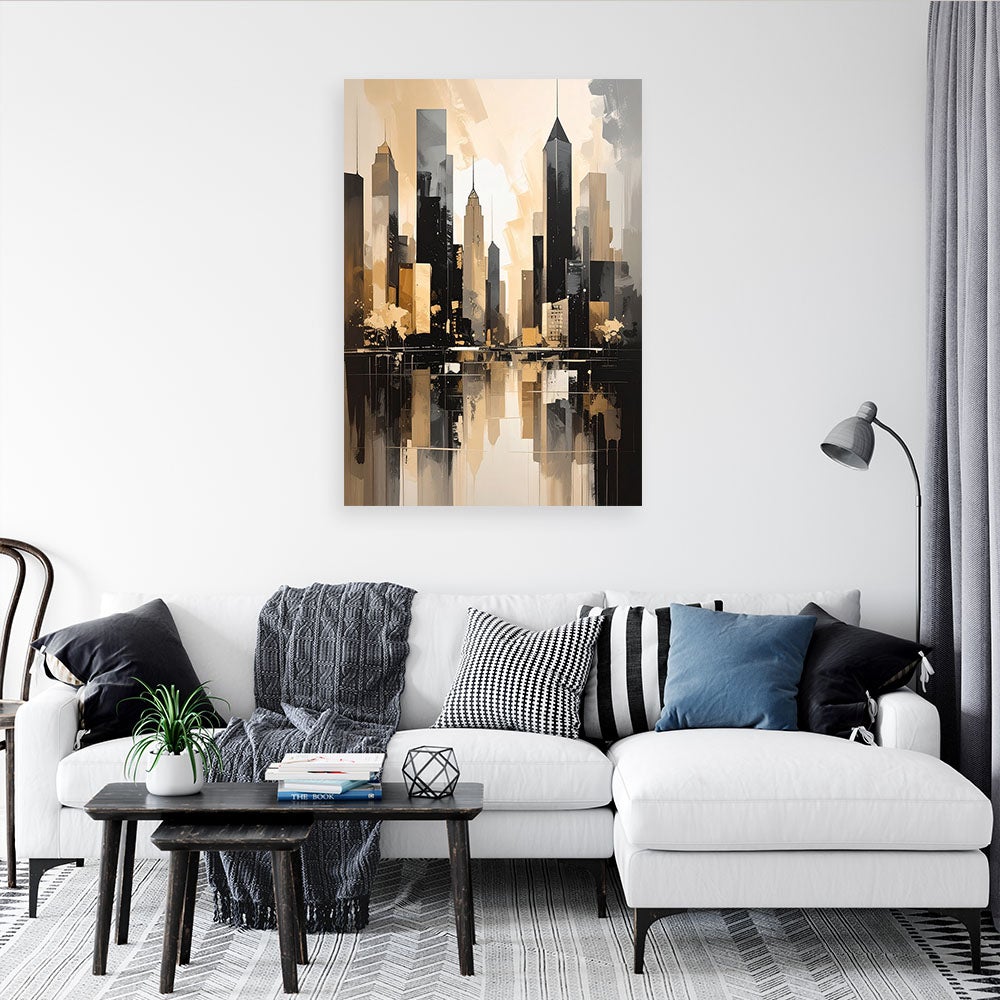 Obraz do salonu sypialni biura hotelu, Nowoczesne Miasto Przyszlości w beżu 80x120 - 2