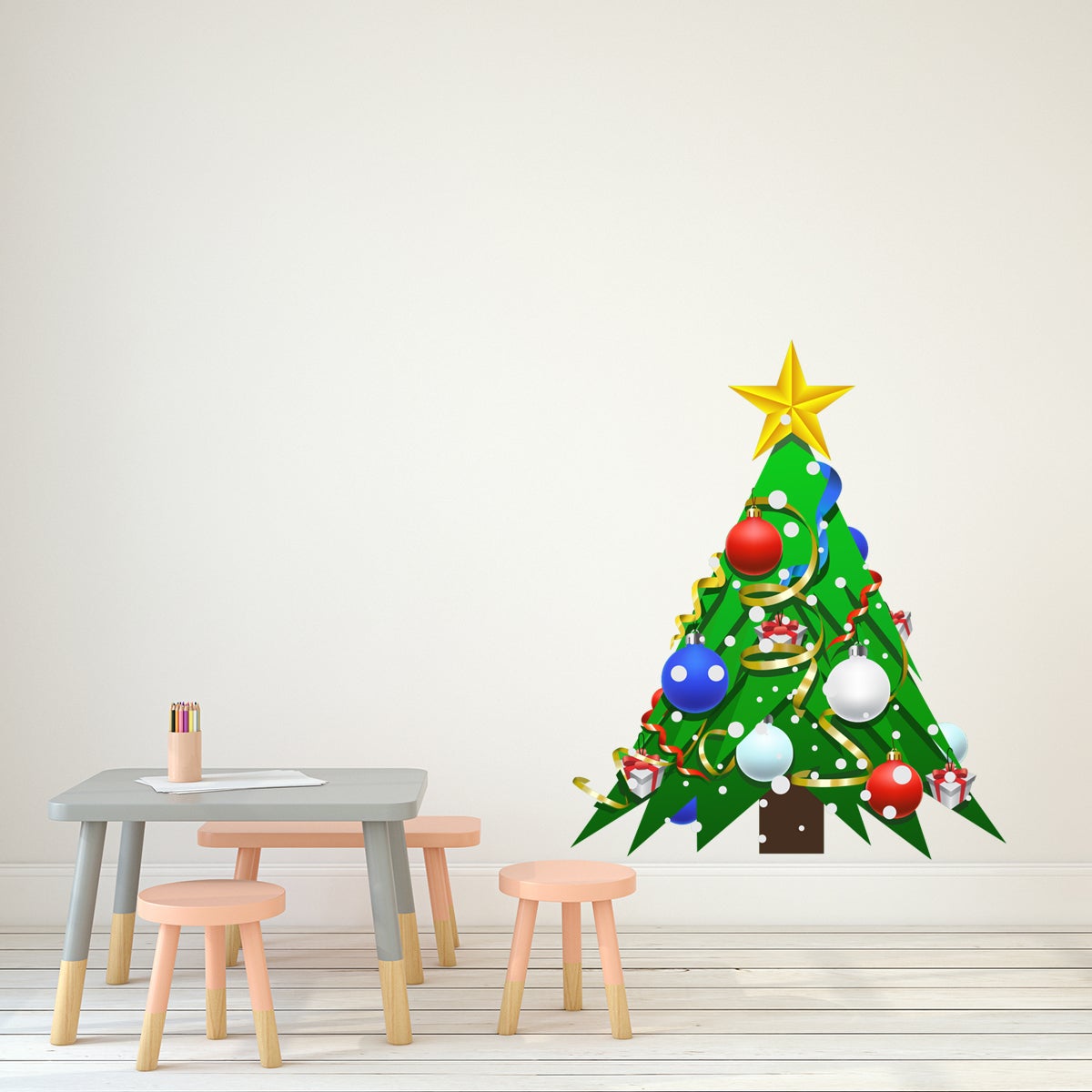 Vinilo navidad el gran árbol de navidad - adhesivo de pared - revestimiento sticker mural decorativo - 130x105cm