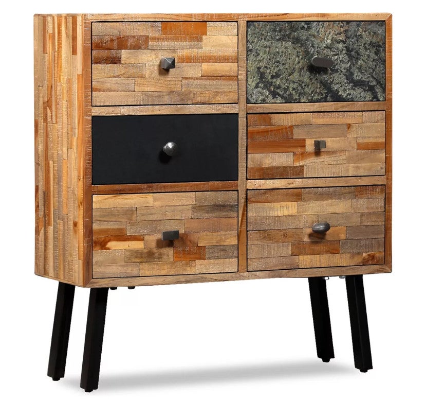 Commode 6 tiroirs teck recyclé et pieds métal noir Voust | Leroy Merlin