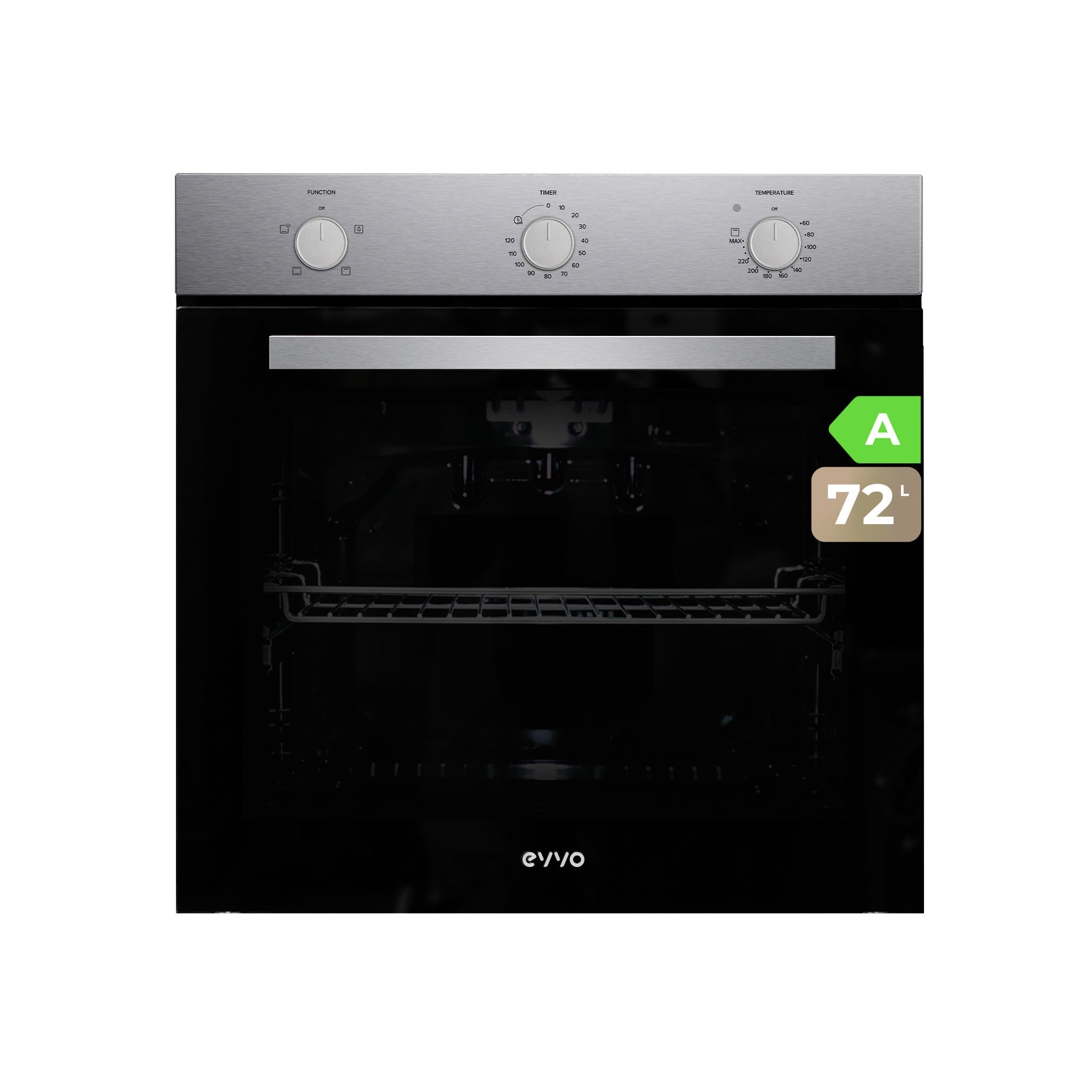 EVVO Horno ElÃ©ctrico Empotrable, Eficiencia A - 2800W, 77 Litros, FunciÃ³n Grill, 4 Programas, Temporizador, Mando Selector, Puer - Imagen 4