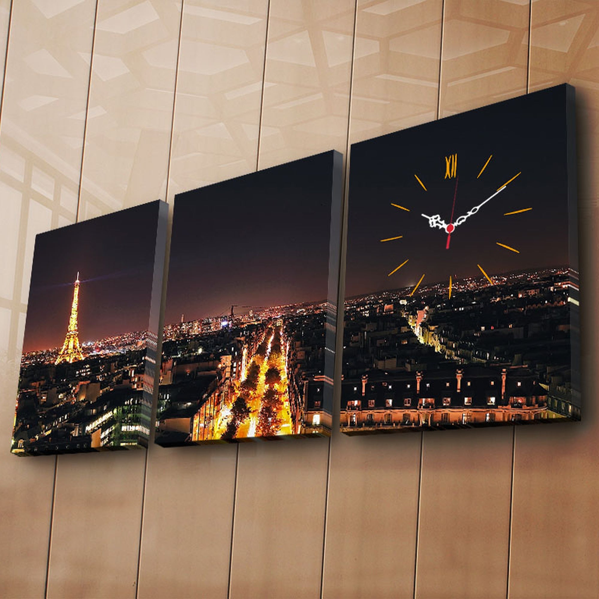 Reloj de pared de lienzo decorativo (3 piezas) con estilo de París - Main Image