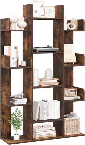 Bibliothèque Forme d’Arbre,Organiseur de Rangement d’Angle avec 13 Etagères Ouvertes, Charge 10+20KG, 86 x 24,5 x 141CM, Industriel