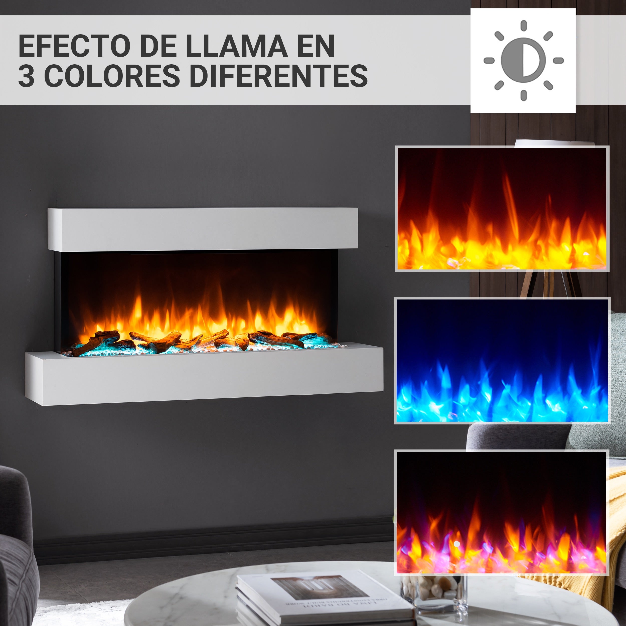 Chimenea eléctrica BALDERIA Ignis - Chimenea de pared - Blanca - 3