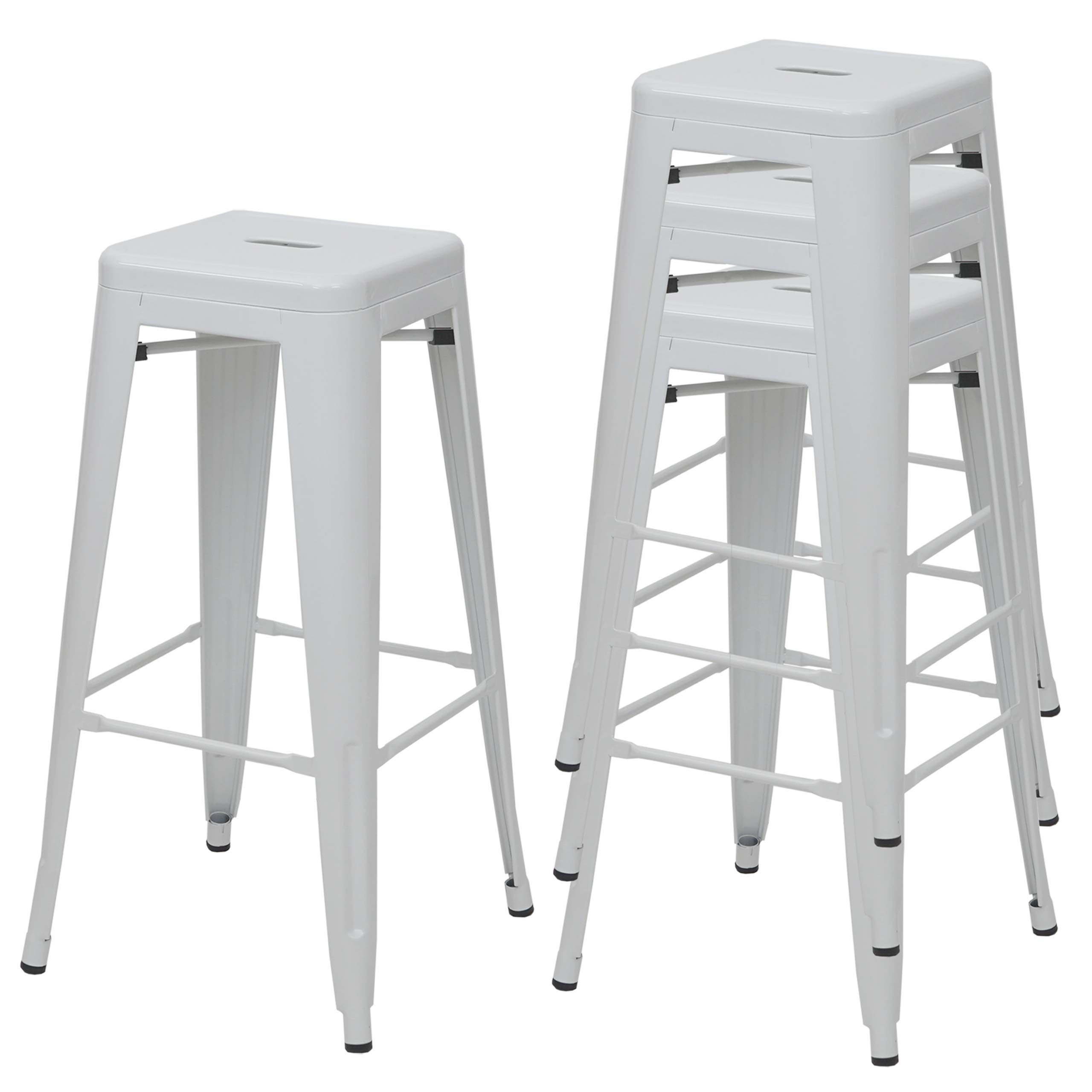 Zestaw 4 stołków barowych HWC-A73, stołki barowe, metalowe, industrialne, sztaplowane ~ biały