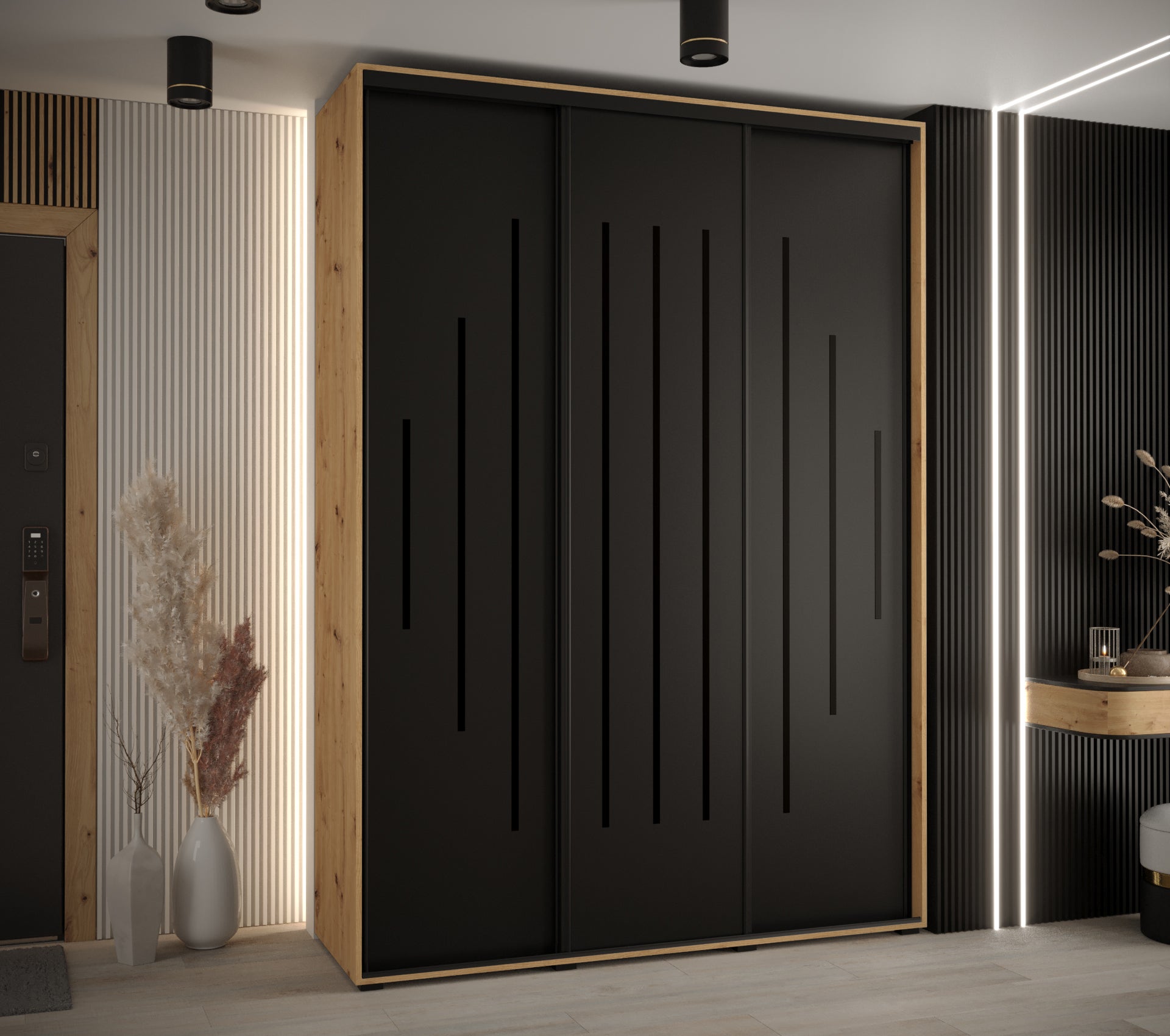 Szafa przesuwna wysoka Davos 12 170 x 60 x 235,2 cm artisan + czarny + u. czarny - Abiks Meble - 2