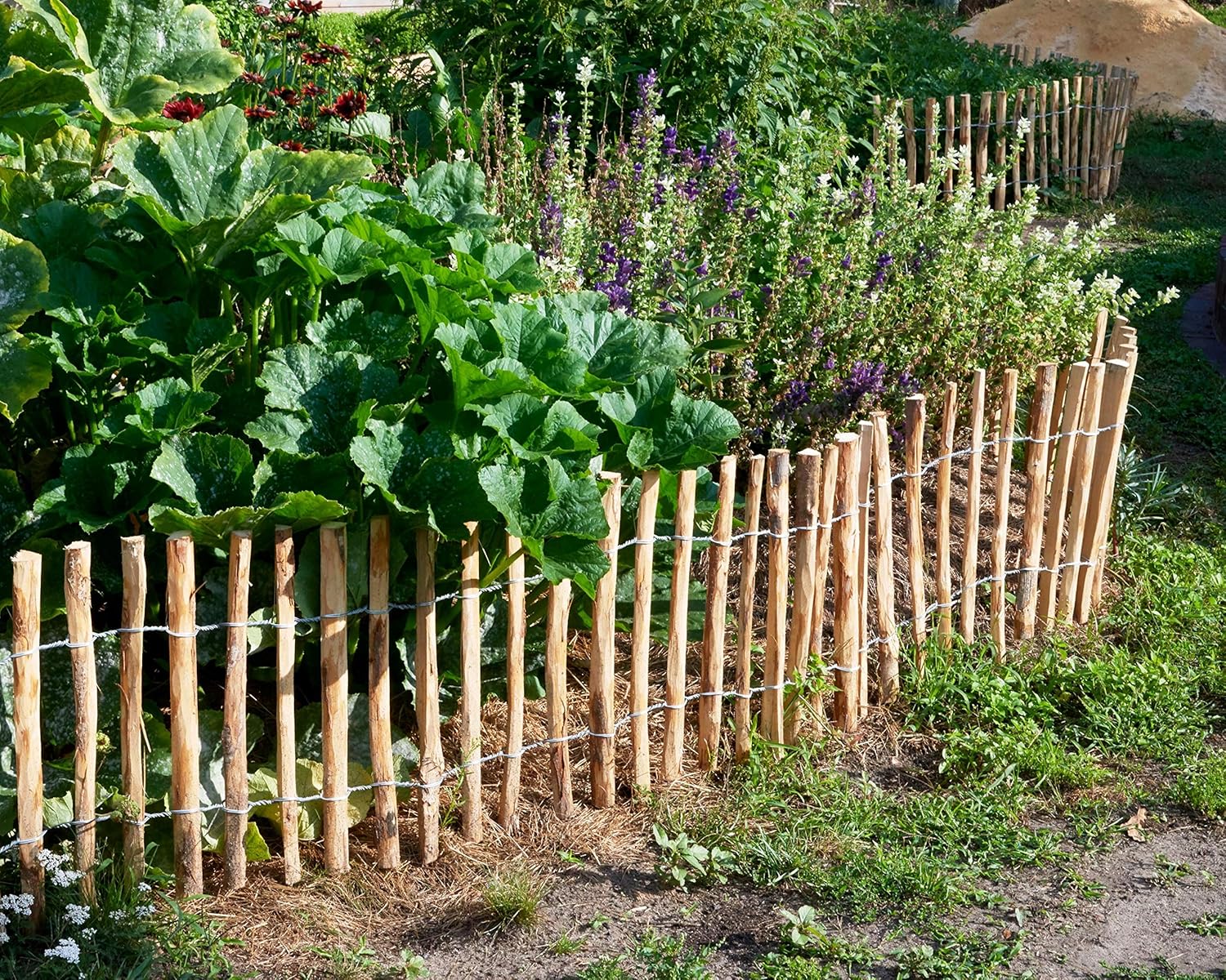 BOGATECO Clôture à piquets noisette châtaignier | Clôture en bois de 120 cm de haut et 500 cm de long | Espacement des lattes 7-8 cm | Durable - 10