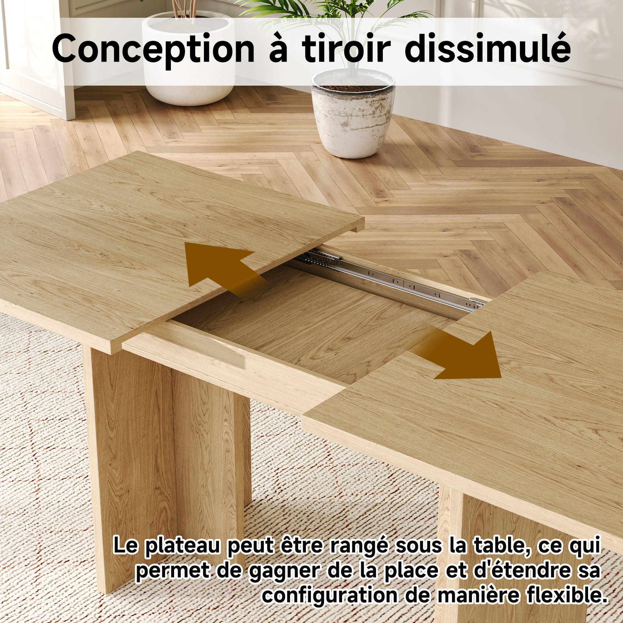 Table à manger extensible 6 à 8 couverts - 140/180 x 80 x 75 cm - MDF - Chêne - 8