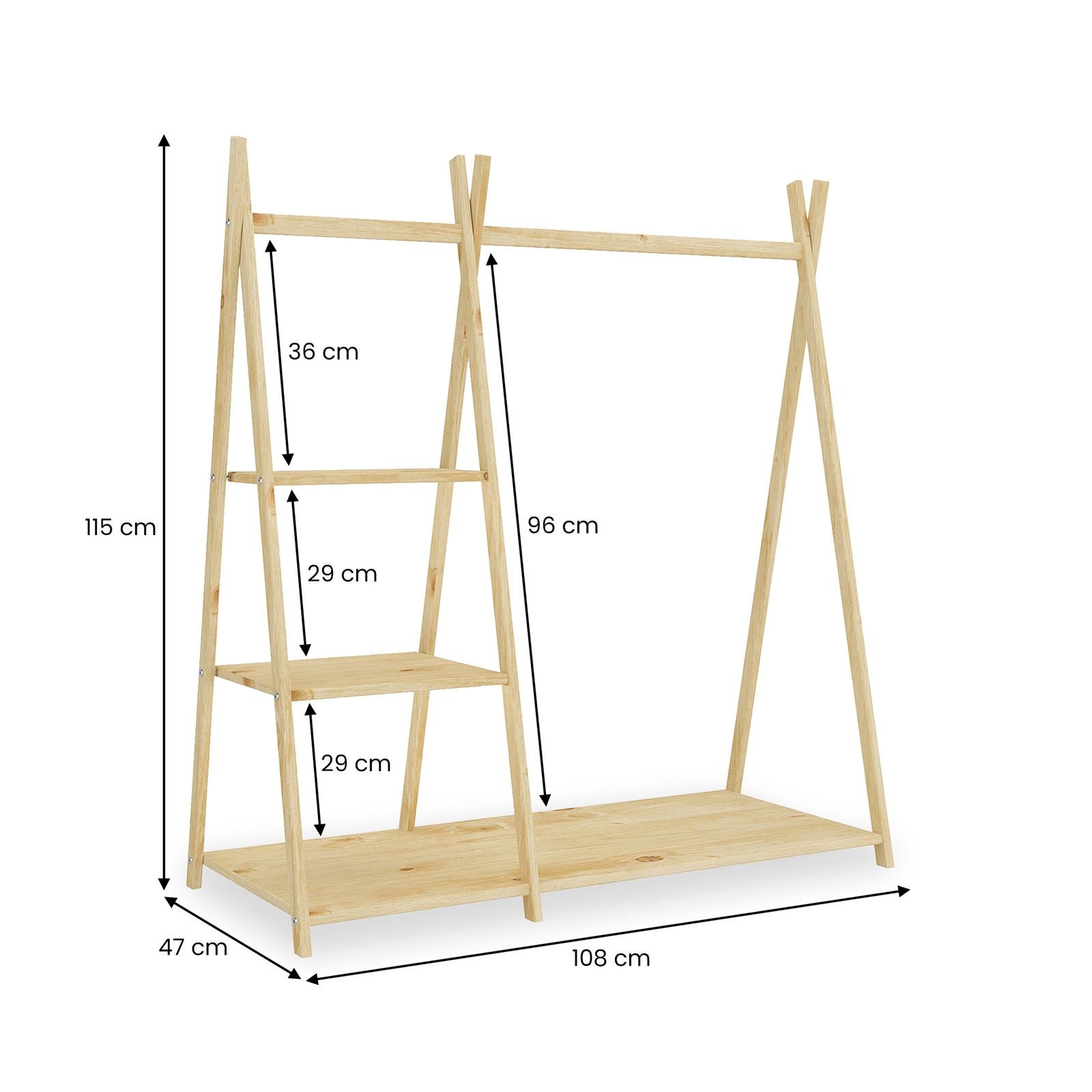 Penderie enfant LOTTE avec 3 étagères, en bois massif - Coloris naturel - 5