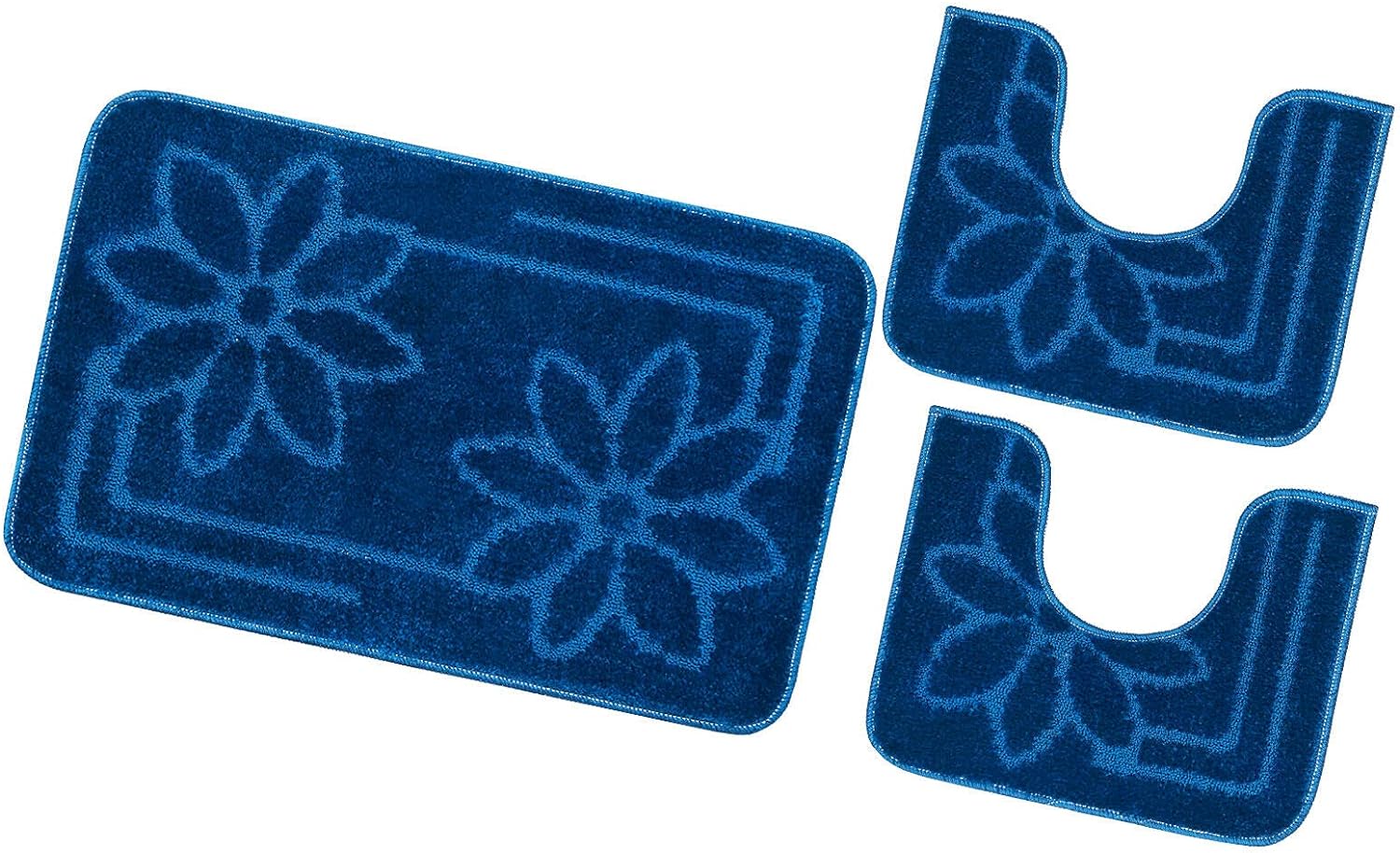 Zestaw 3 dywaników łazienkowych Antypoślizgowy Absorbent Stokrotki Jednolity Kolor Niebieski