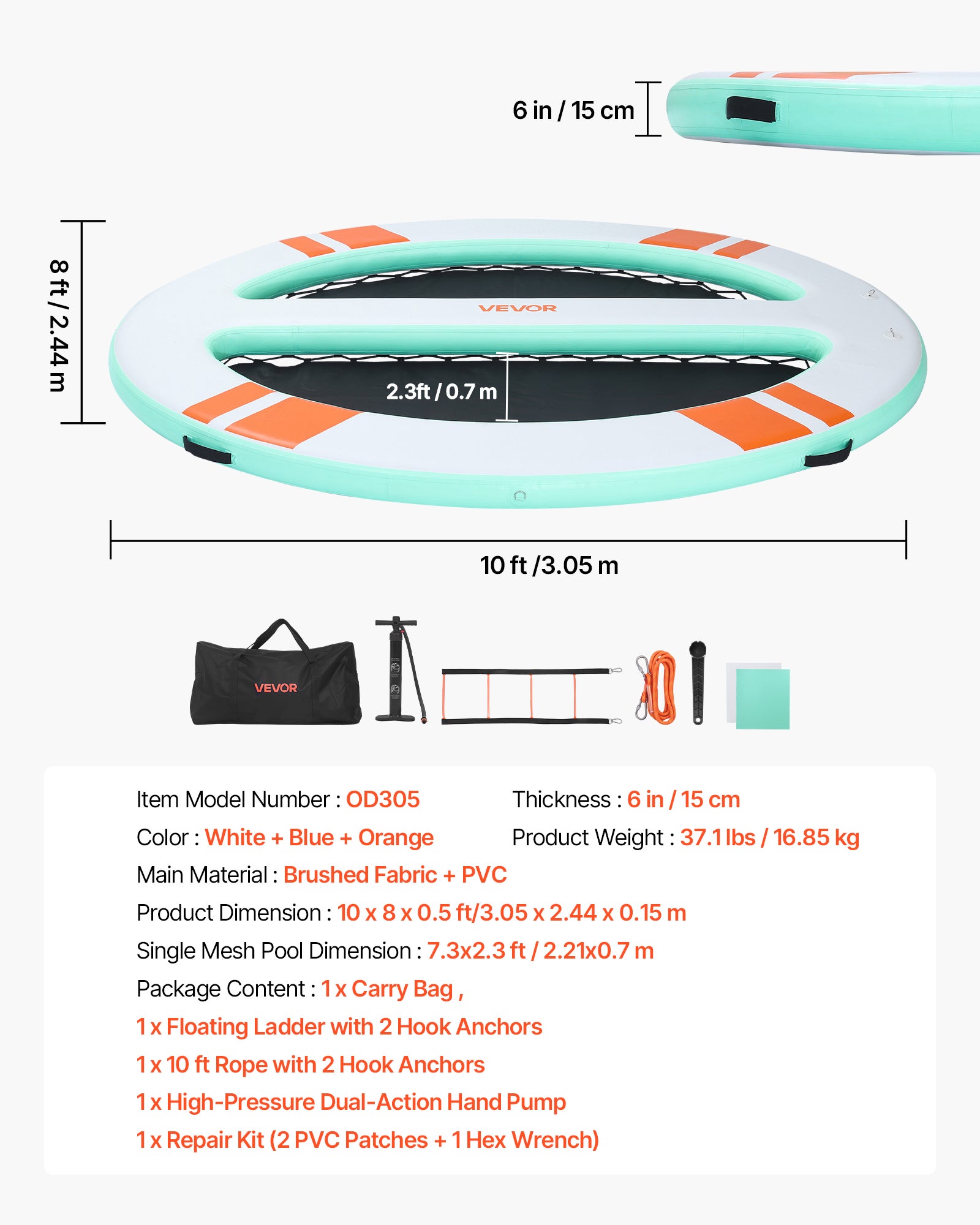 Doca flutuante insuflável VEVOR de 3,05 x 2,44 m. Plataforma flutuante insuflável para piscina, praia, mar, lago, reuniões familiares e passeios - 7