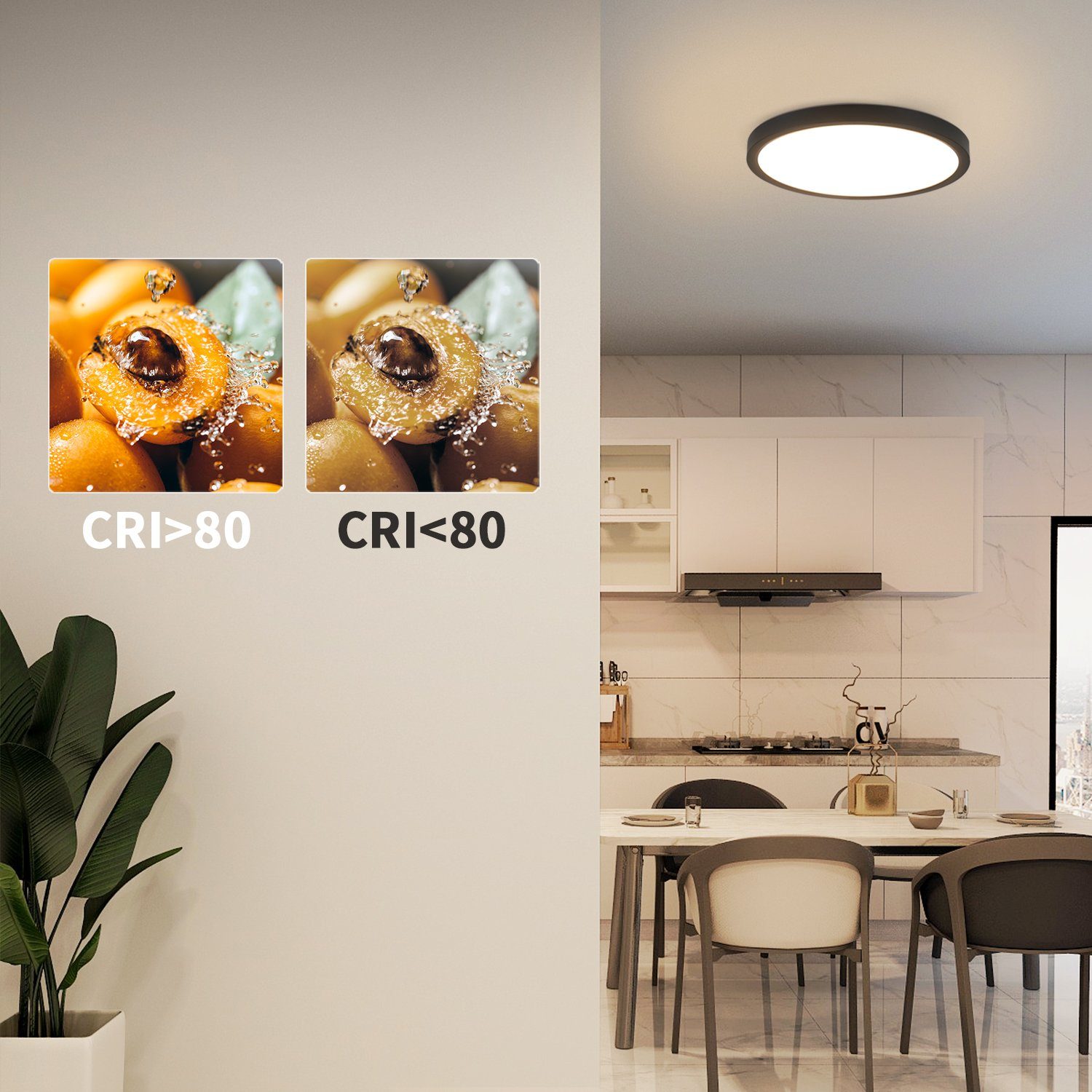 NETTLIFE Panneau LED plafonnier noir éclairage de plafond plat rond IP44 résistant aux éclaboussures - 5