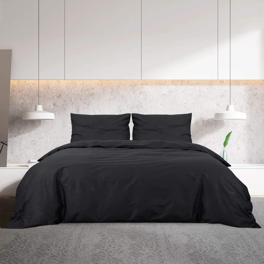 Conjunto de capa de edredão 200x220 cm algodão preto vidaXL - 3