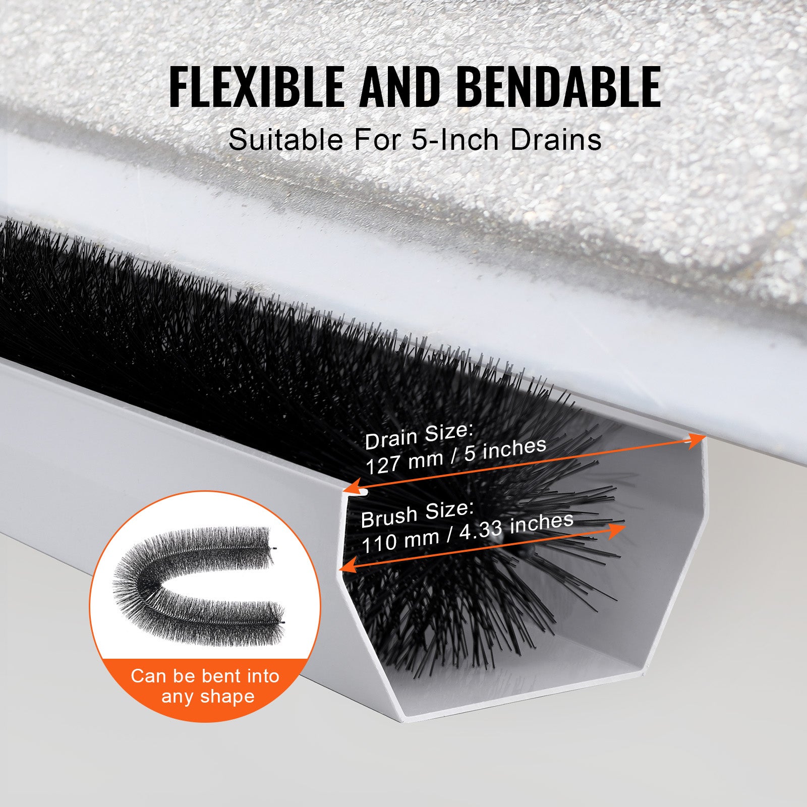 Brosse de Protection de Gouttière VEVOR 4,6 m x 110 mm Protège-gouttière Anti-feuilles 5PCS en Fil Acier Galvanisé Robuste Protection de Gouttières - 5