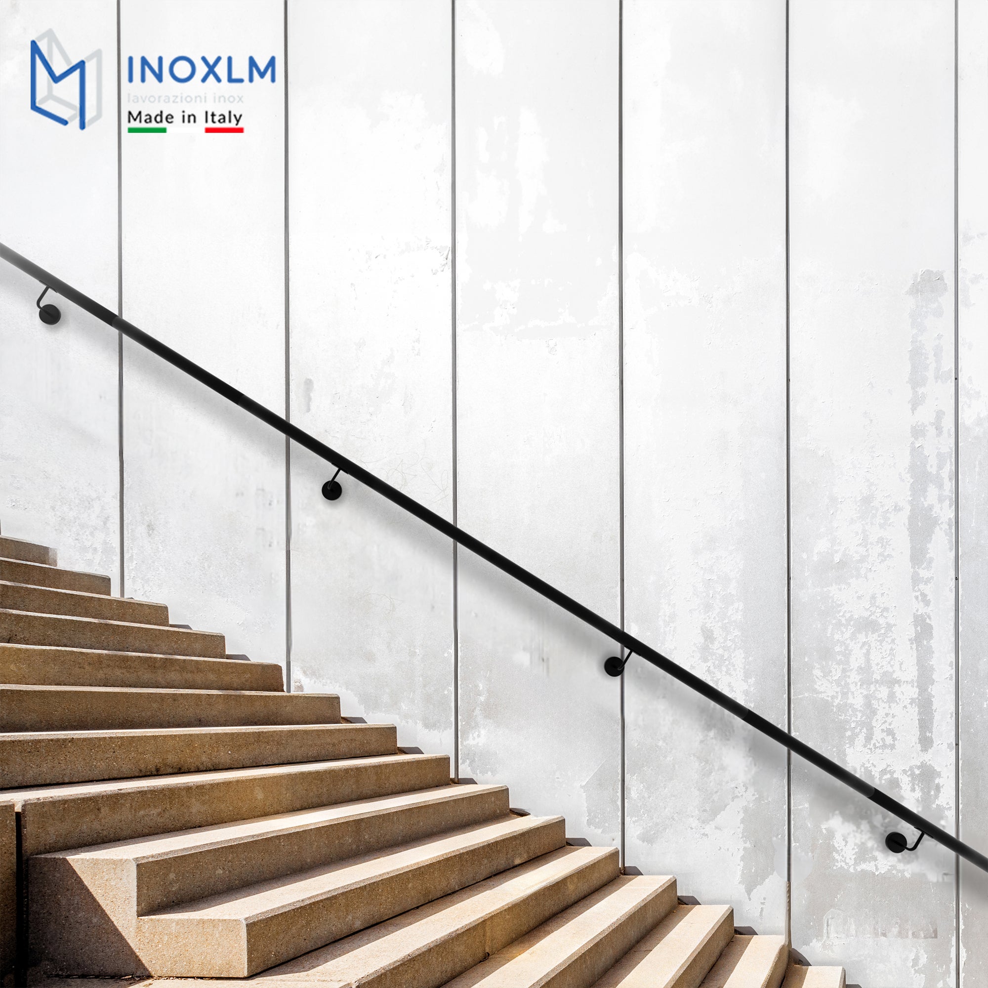 INOXLM Main courante en acier diam. 42,4 mm L 300 cm peint en noir | DIY | Main courante en acier | Escalier intérieur | Escalier extérieur - 4