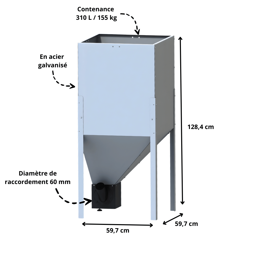 Tramoggia per pellet da 310 litri / 155 kg in lamiera zincata - 3