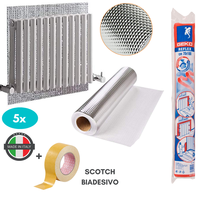 Set 5 Pannelli Termoriflettenti 70x100cm per Termosifoni Caloriferi con Biadesivo - Pannello Termorifrangente