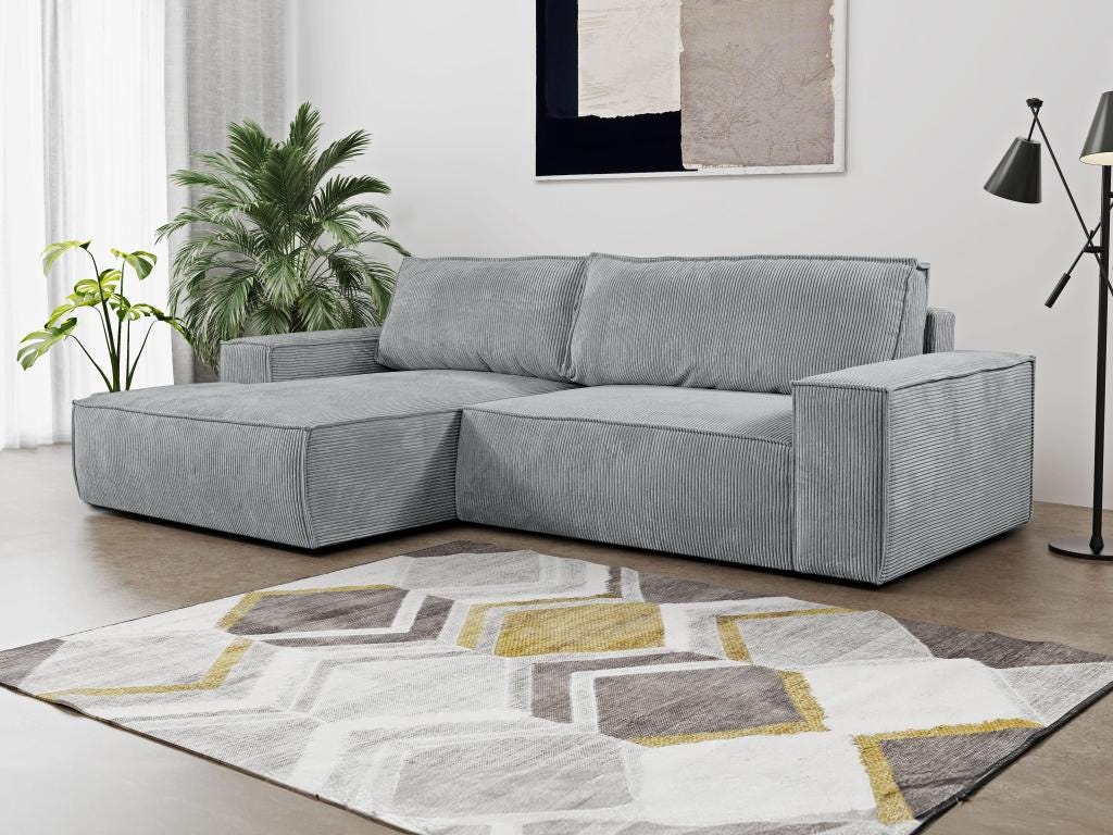 Divano letto angolare in Velluto a coste Grigio chiaro Angolo a