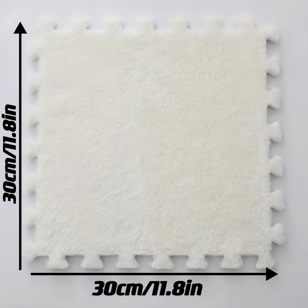 Tapis emboîtable en mousse souple à poils longs, 6 pièces, tapis antidérapants, carreaux de sol de protection, tapis de jeu d'exercice, blanc - 2