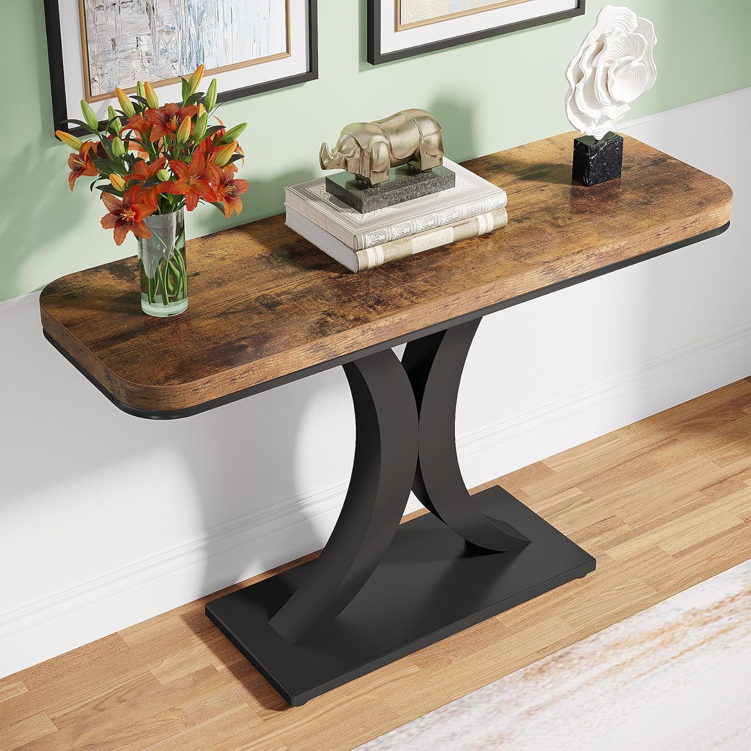 Tribesigns Table Console Industrielle,100*30*80cm,Table de Hall d'entrée, Table d'appoint de Couloir Rustique pour Salon, entrée - 4