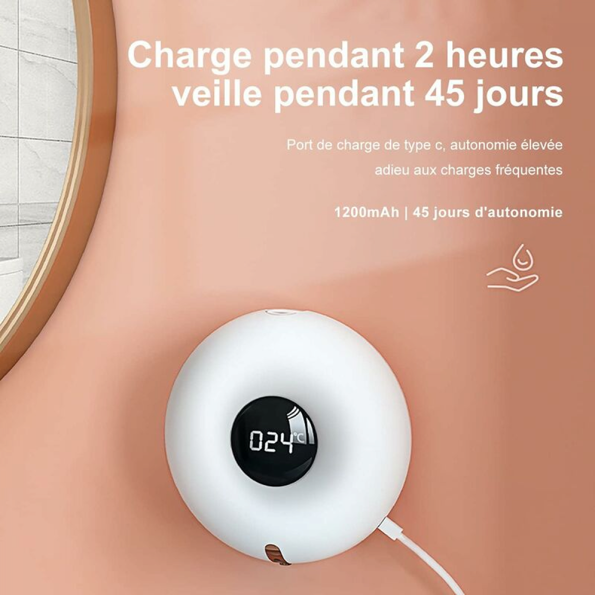 Distributeur de Savon Automatique, Barboteur, Laver Main Nettoyer Machine, Mousseur Cosmétique, Donuts Mural, sans Contact Type C de Charge - 3