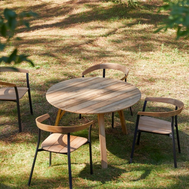 Table à manger de jardin rond en Teck Beige 6 places