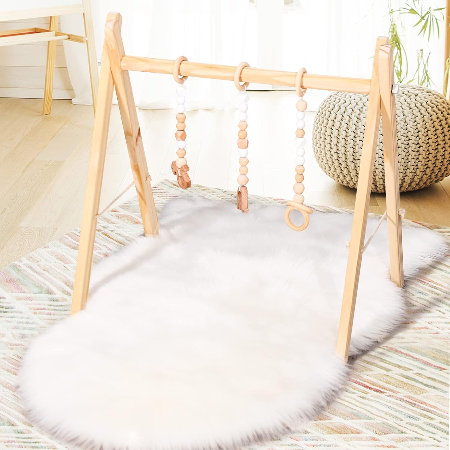 ROBA Portique d'Éveil en Bois miffy® pour Bébé - avec Anneaux de Dentition - Blanc/Gris