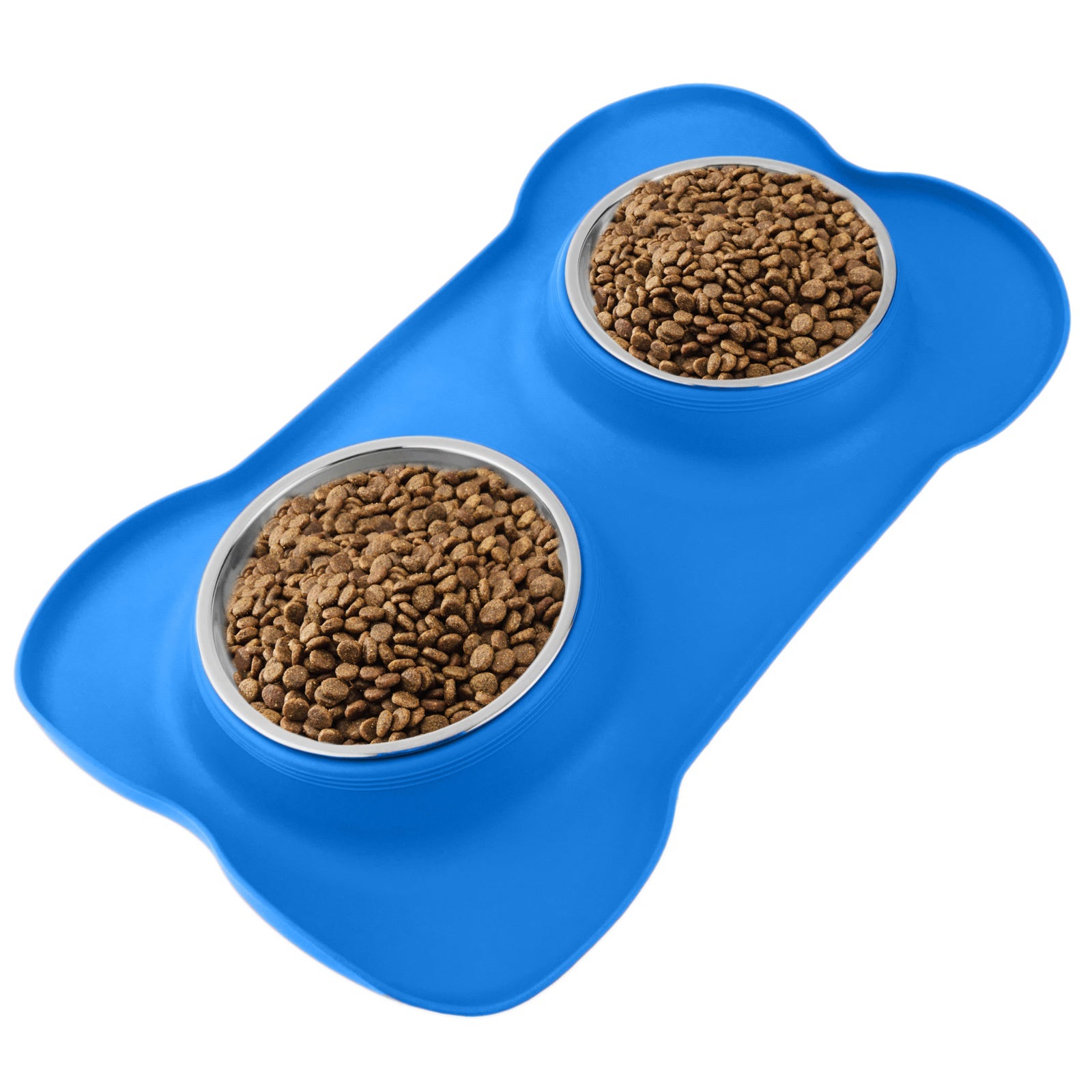 Ciotola Doppia per Cani e Gatti, 2 Ciotole in Acciaio Inox da 500 ml, Base in Silicone Antiscivolo, Colore Blu - 4