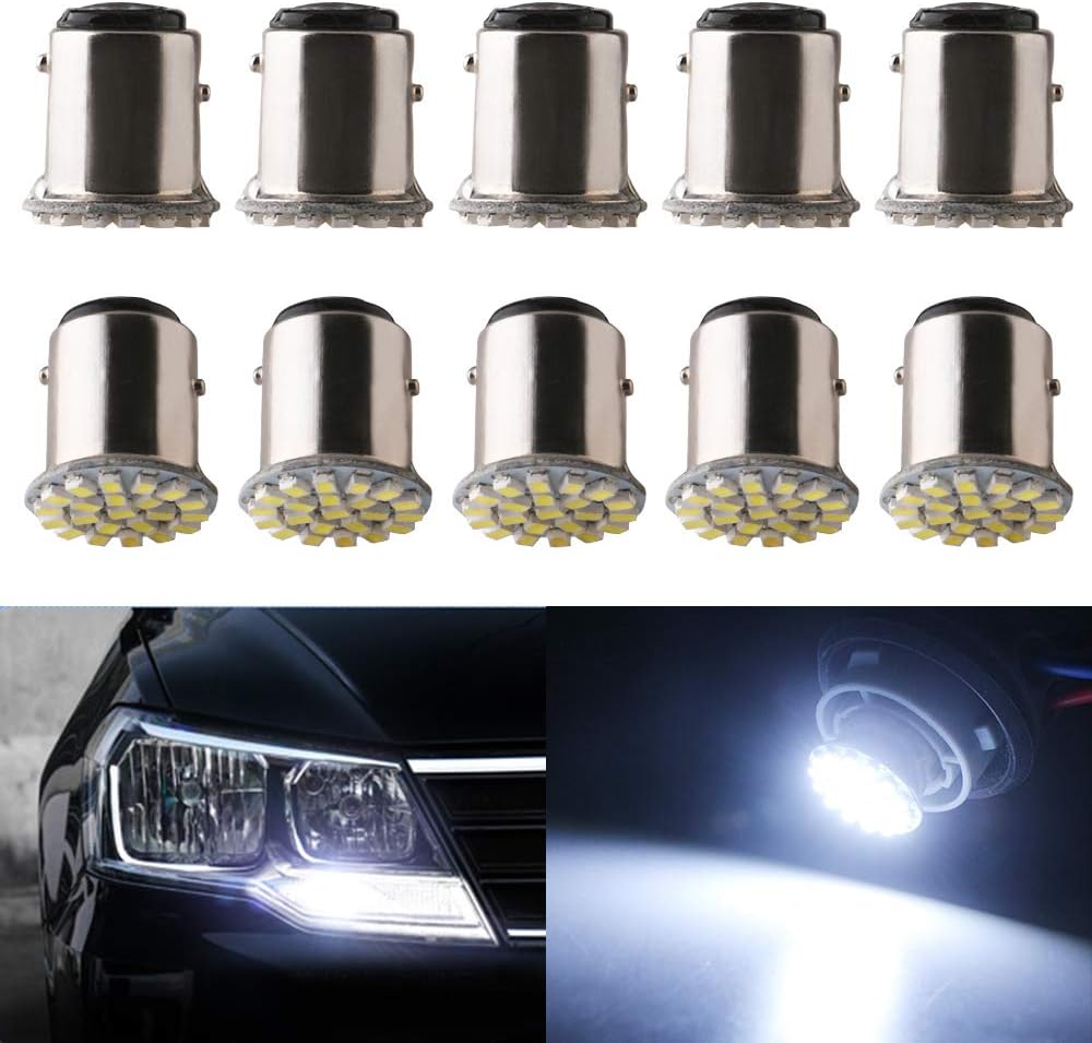 (10 SZT. Białe) Żarówka LED Samochodowa, P21/5W BAY15D 1157 22SMD LED Kierunkowskaz Żarówka 12V 6000K Do Światła Tylnego, Świateł Cofania, Świateł DRL