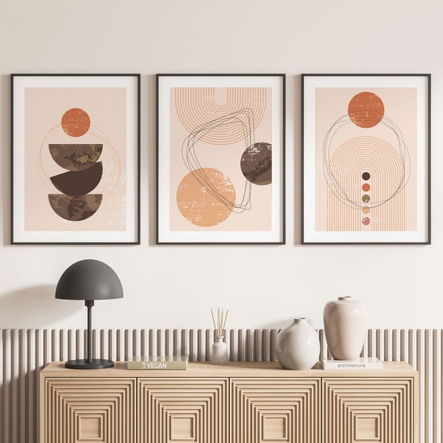 Zestaw 3 dekoracyjnych plakatów – tryptyk - Boho - Biała ramka - 3 plakaty - 30x40 cm (ramy nie są w zestawie)