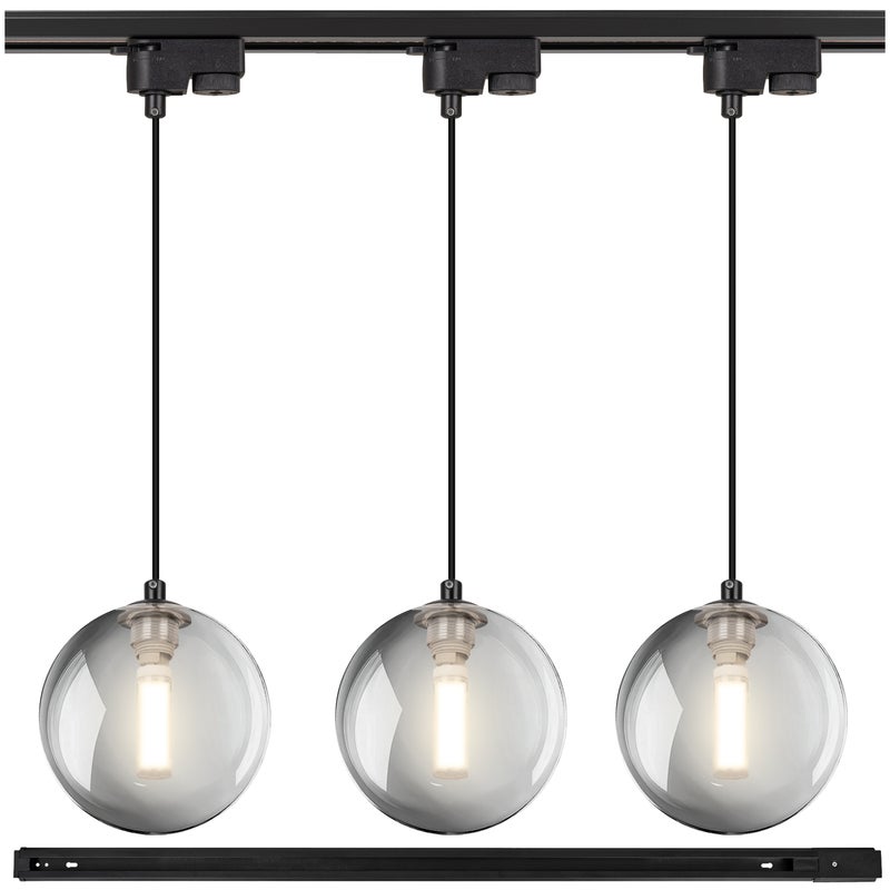 Lampa szynowa wisząca 3x KULA GRAFITOWA klosz dymiony G9 + Listwa szynoprzewód 1m Oprawa OZDOBNA z kablem - LEDHOFF