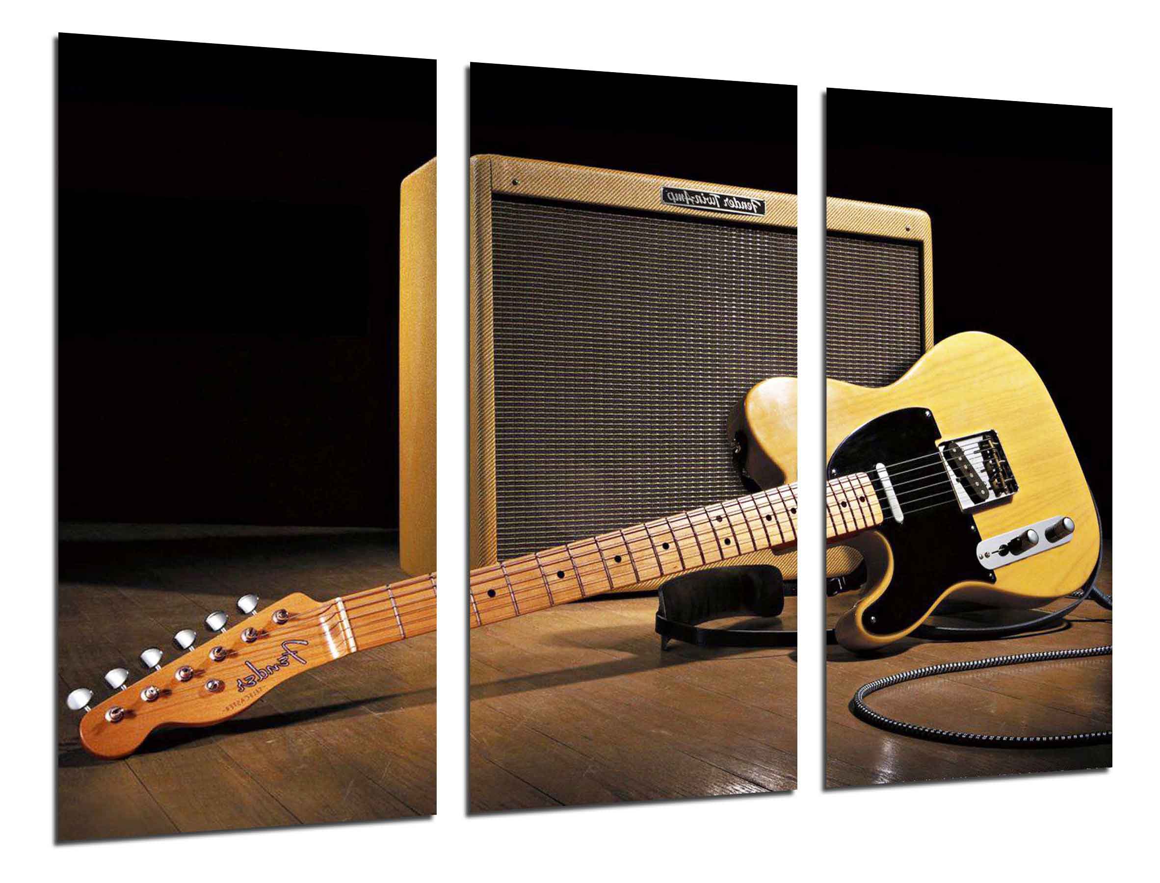 Musica, instrumento guitarra fender stratocaster, rock, impresión fotográfica sobre madera, cuadro moderno decorativo
