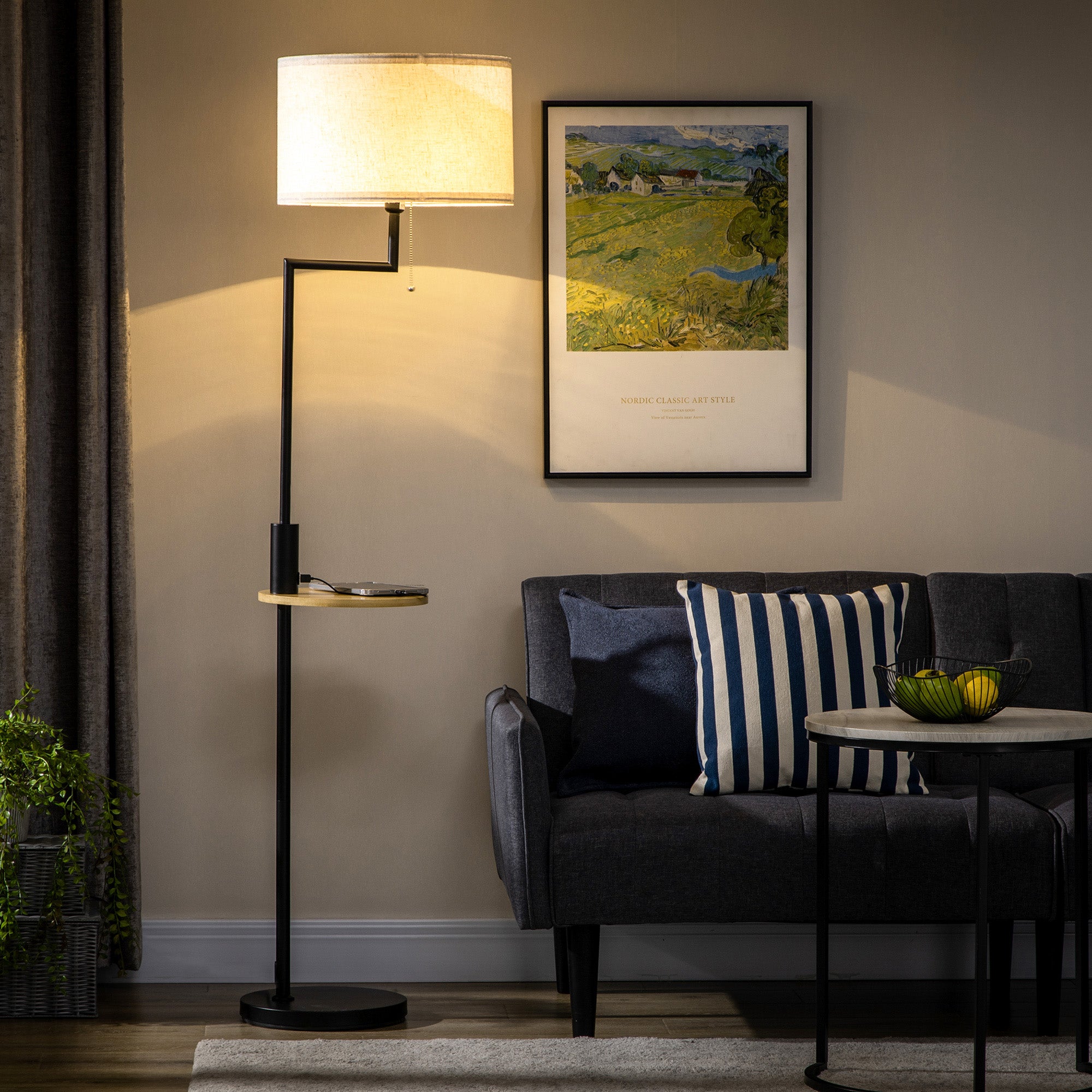 Homcom Lámpara De Pie Con Estante 40X40x168 Cm Y Madera Natural Negro , Leroy Merlin