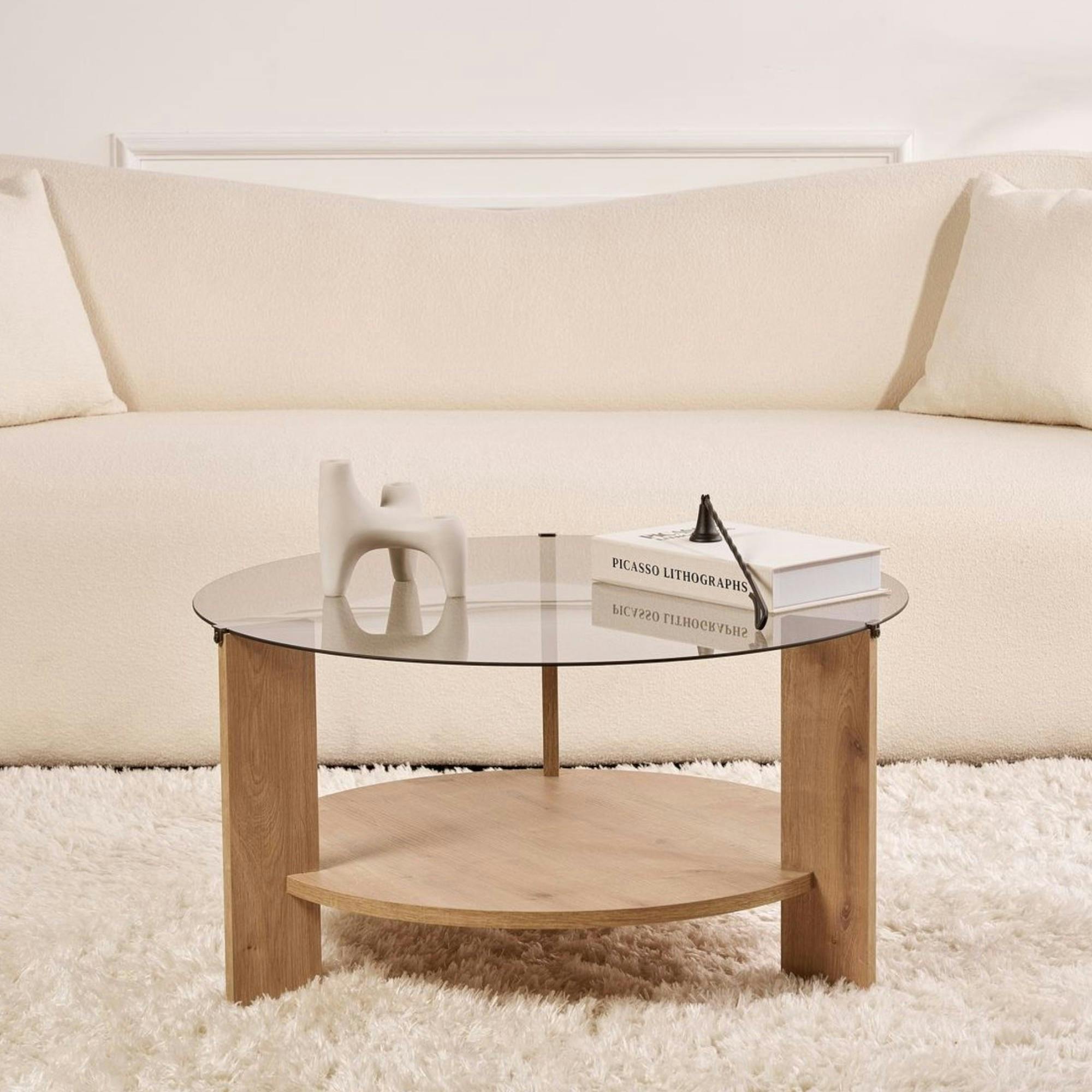Table basse, bois clair, carrée, avec plateau de 75