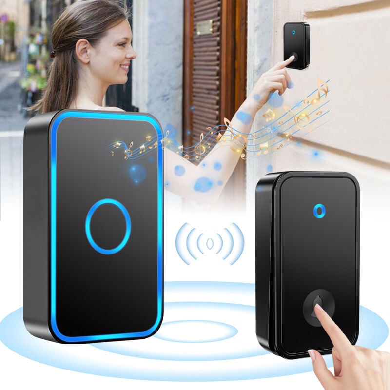 Bezprzewodowy dzwonek do drzwi, wodoodporny dzwonek elektroniczny z 1 odbiornikiem wtykowym, 60 melodii do domu