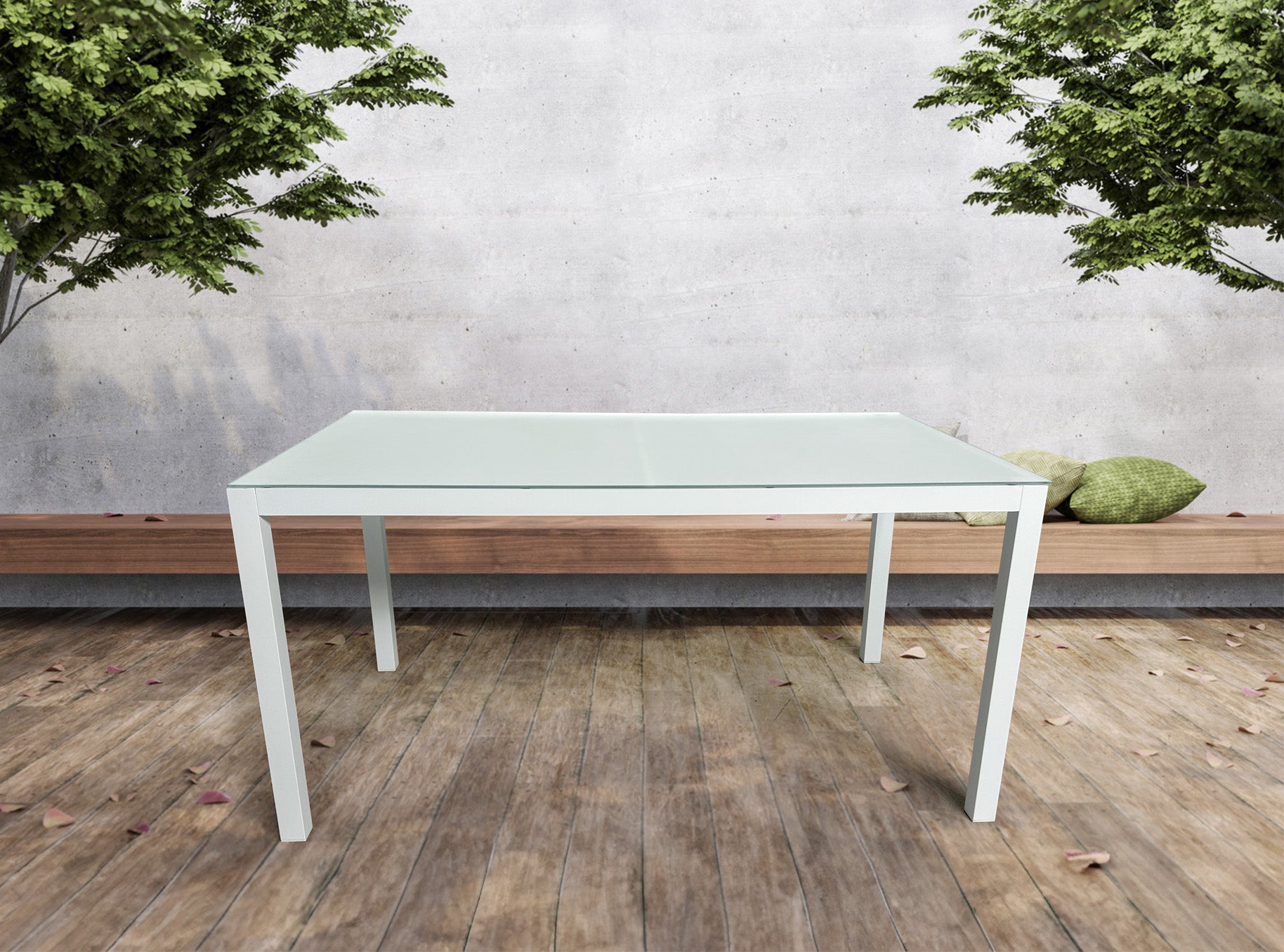 Mesa de Jardín Rectangular de Aluminio Blanca 150x90 cm – Cristal Templado | Exterior y Terraza FORMENTERA - 8