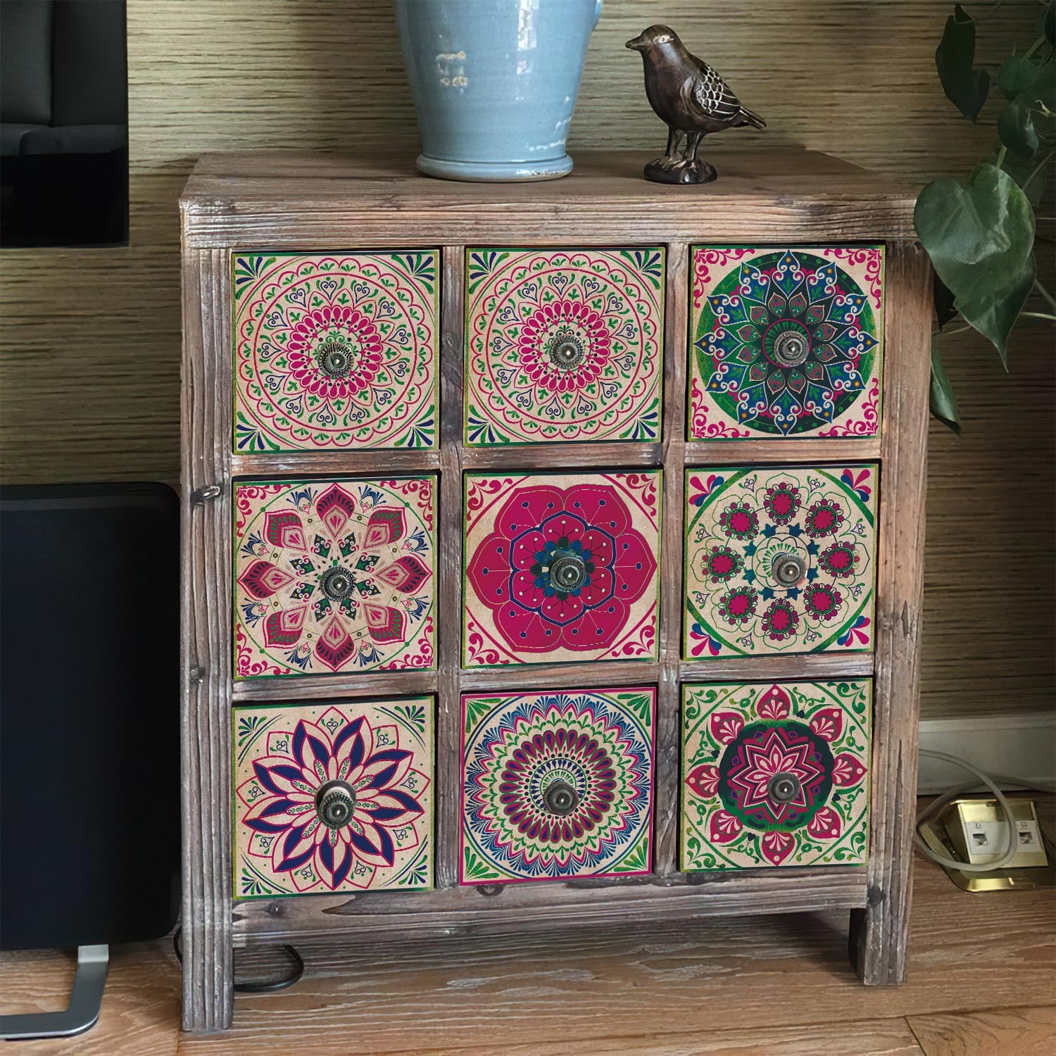 Zestaw 24 wodoodpornych i olejoodpornych naklejek winylowych na płytki kuchenne i łazienkowe (Czerwona Mandala, 20 x 20 cm) - 5