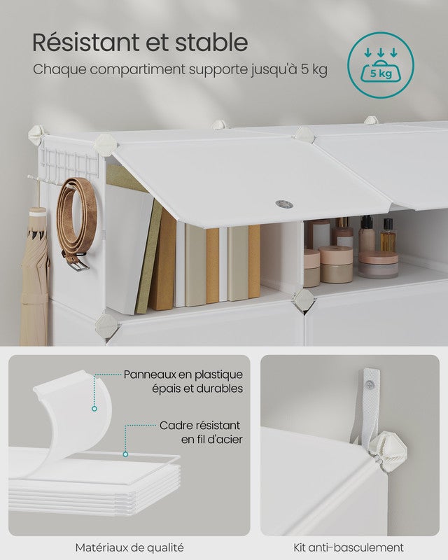 Étagère à Chaussures, Rangement pour Chaussures à 10 Compartiments, pour Vestiaire, Entrée, pour 40 Paires, Modulable, Blanc Nuage - 7