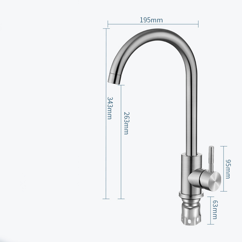 Miscelatore per lavello da cucina in acciaio inox per acqua calda e fredda (argento, 355 mm) - 2