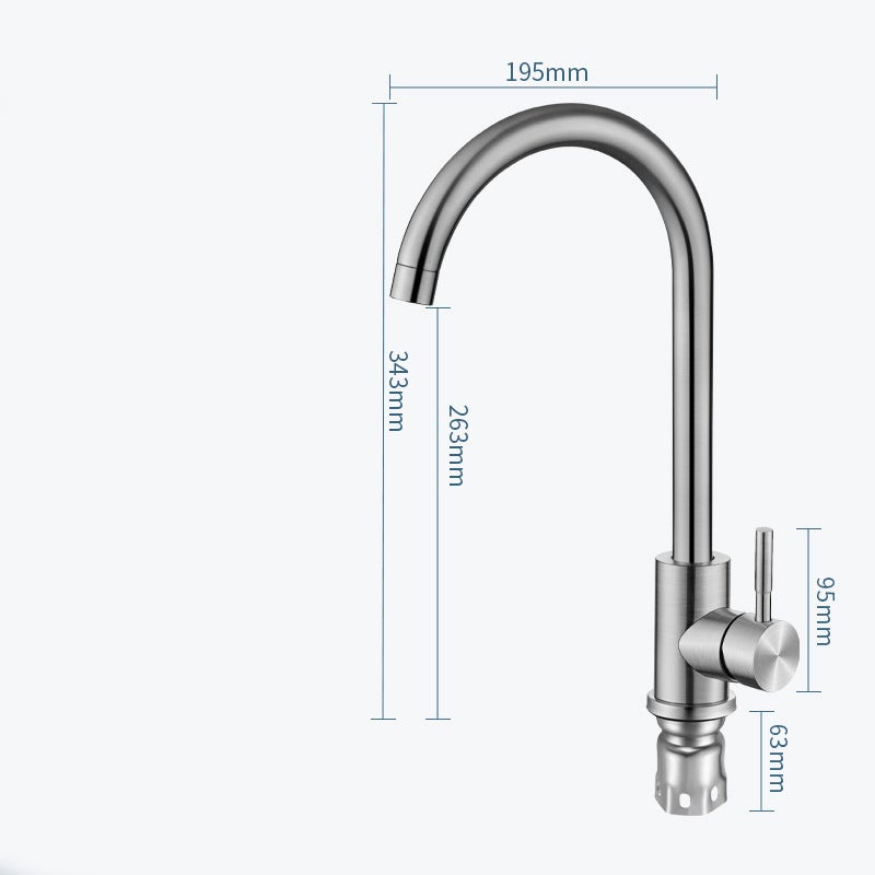 Miscelatore per lavello da cucina in acciaio inox per acqua calda e fredda (355 mm) - 2
