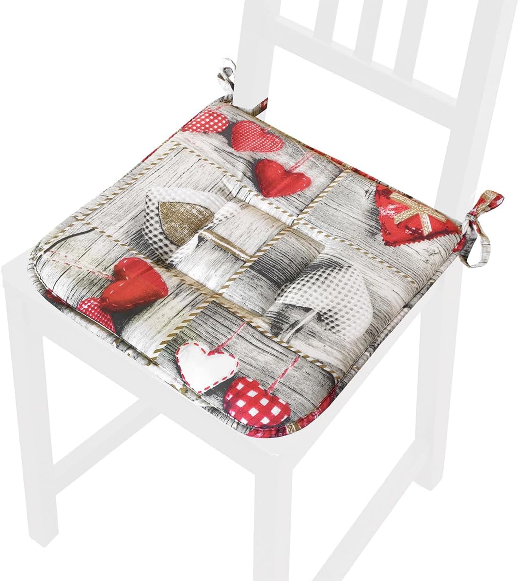4 Cuscini Per Sedia Da Pranzo In Memory Foam Con Lacci - Grigio - 43x40x5 Cm - Antiscivolo E Lavabili