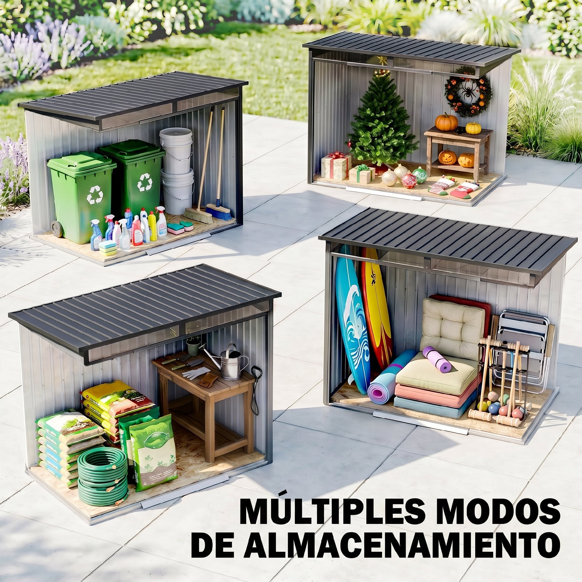 Caseta de Jardín Outsunny Acero Galvanizado Gris Oscuro 195x122x181.5 cm - 4