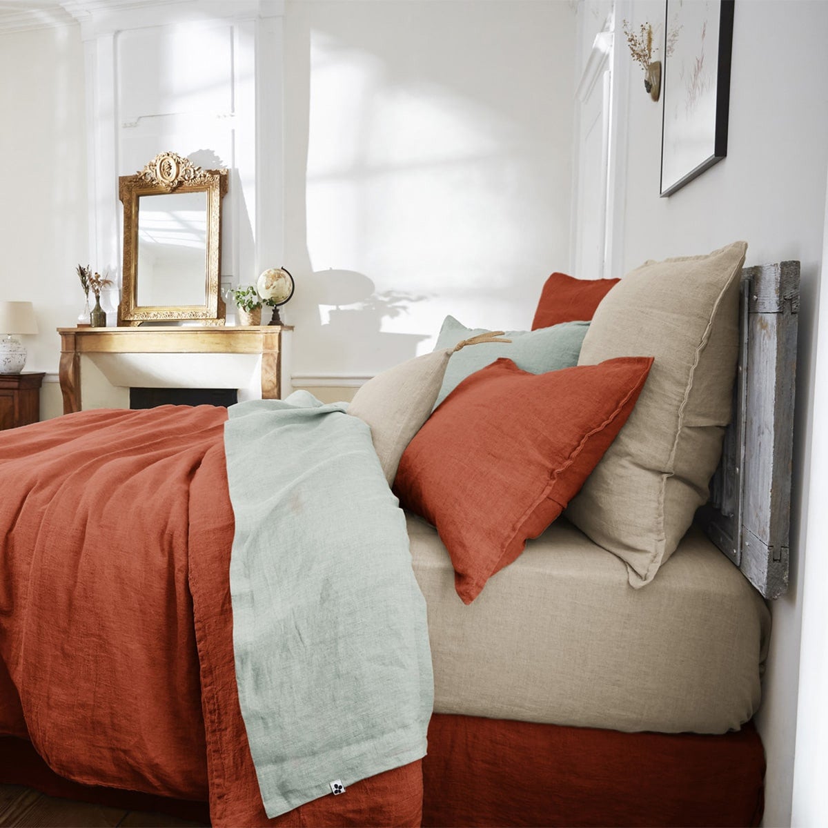 MARGAUX - Drap Housse 140x190cm Lin Lavé Coloris Sable - 4