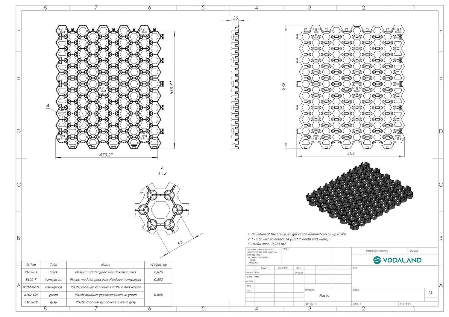 Placa estabilizadora HexPave negra 58x50,5x3 cm pack 20 (5,85 m²) - 8