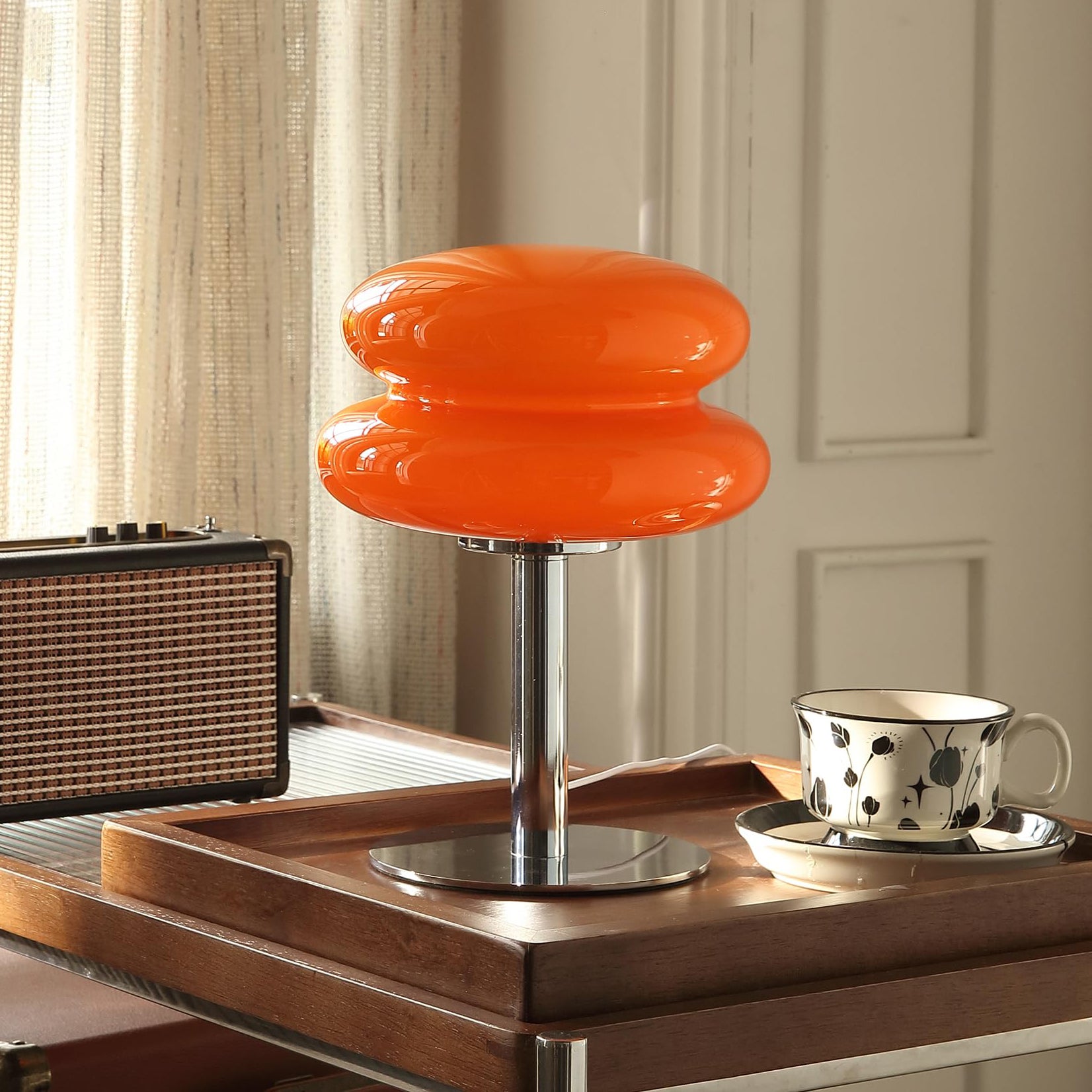 Lampe de table LED, lampe d'ambiance rétro en verre, lampe de bureau mignonne, lampe de chevet USB, veilleuse design, lumière chaude 3000 K (orange) - 3