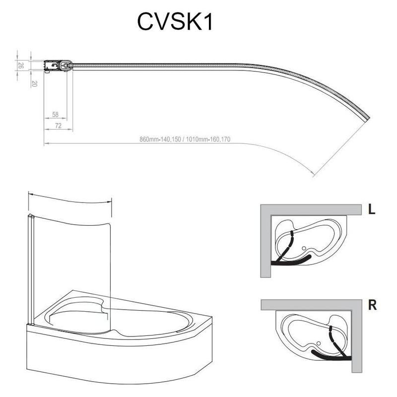 Ravak Chrome - Paroi de baignoire monobloc CVSK1 Rosa, droite, 1000x1500 mm, aluminium brillant/verre transparent 7QRS0C00Y1 - 2